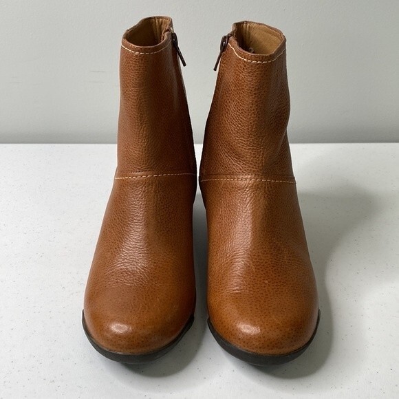 Nurture Grant Honey Brown Leather Boot Zip Ankle Bootie Wedge Heel Classy Neutra - Picture 4 of 16
